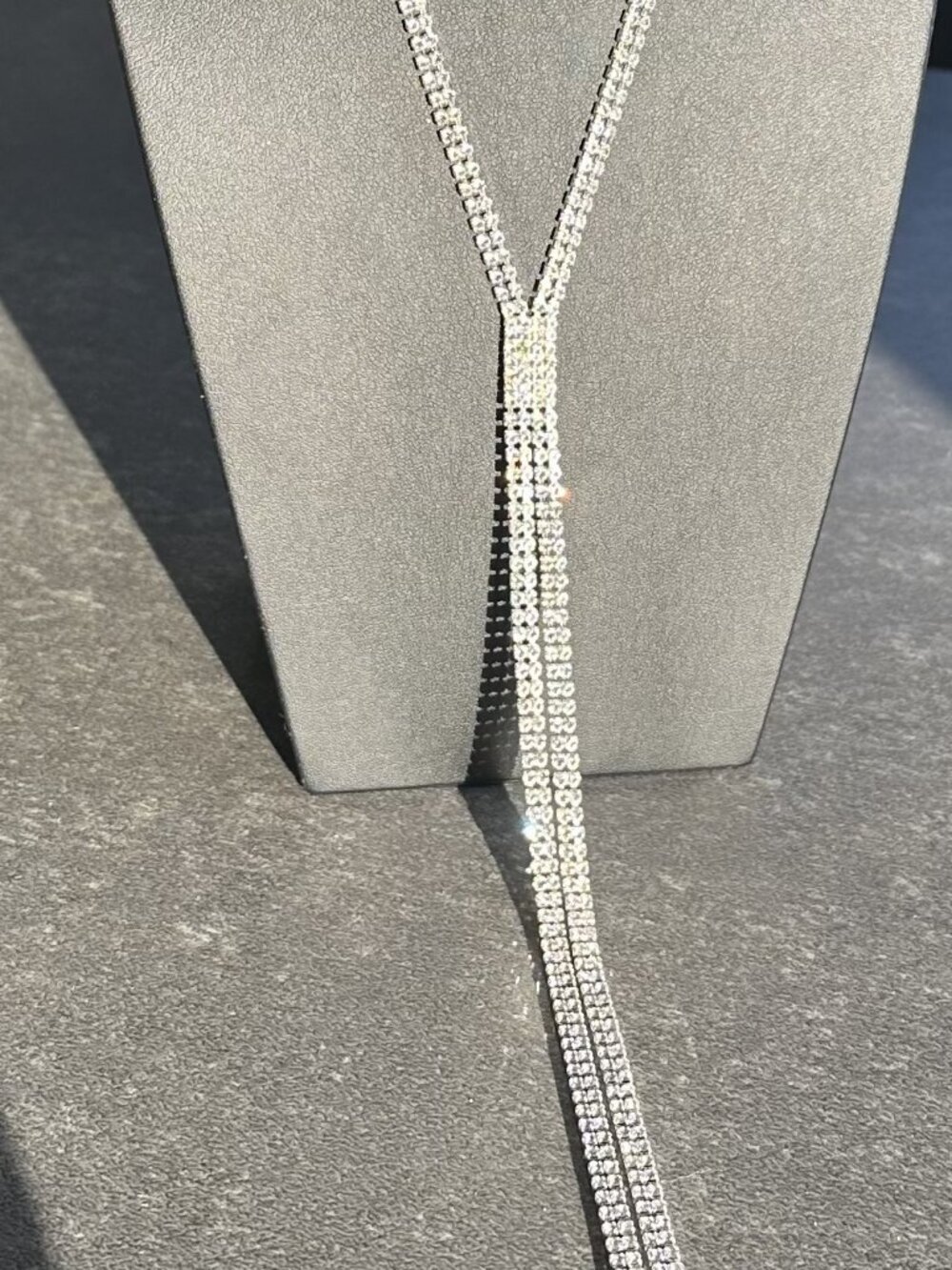 Silver Rhinestone Y Necklace Long Drop Necklace Elegant Sparkly Statement - Picture 8 of 10